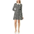thumbnail image 5 of INSPIRE CHIC Women's Lace Trim Peter Pan Collar Long Sleeves with Belt Floral Dress M Black, 5 of 6