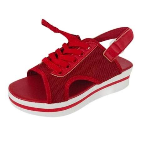 

nsendm Hiking Sandals for Women Fashion Thick Wedges Sandals Casual Leisure Sandals for Women Dressy Heel Comfortable Sandal Red 8