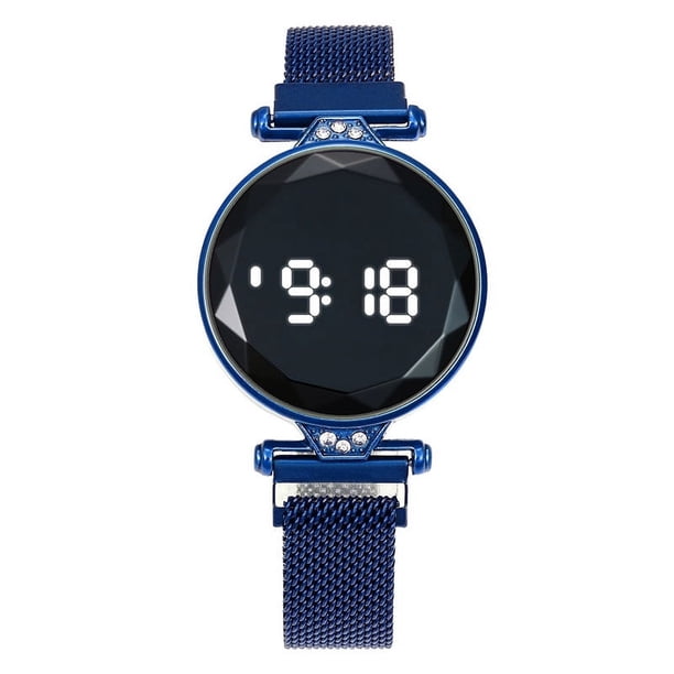 Reloj elegante e informal con pantalla táctil LED redonda e imán de ladrillo incrustado para mujeres y niñas