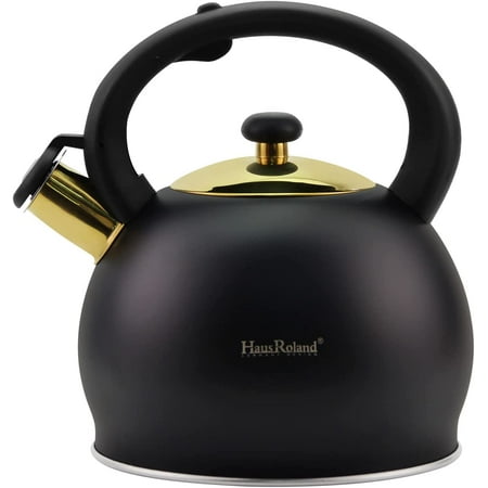 

H Haus Roland Tea Kettle Stovetop Stainless Steel Whistle Induction Teakettle Fixed Cool Handle 3.2 Quart / 3 Liters Black