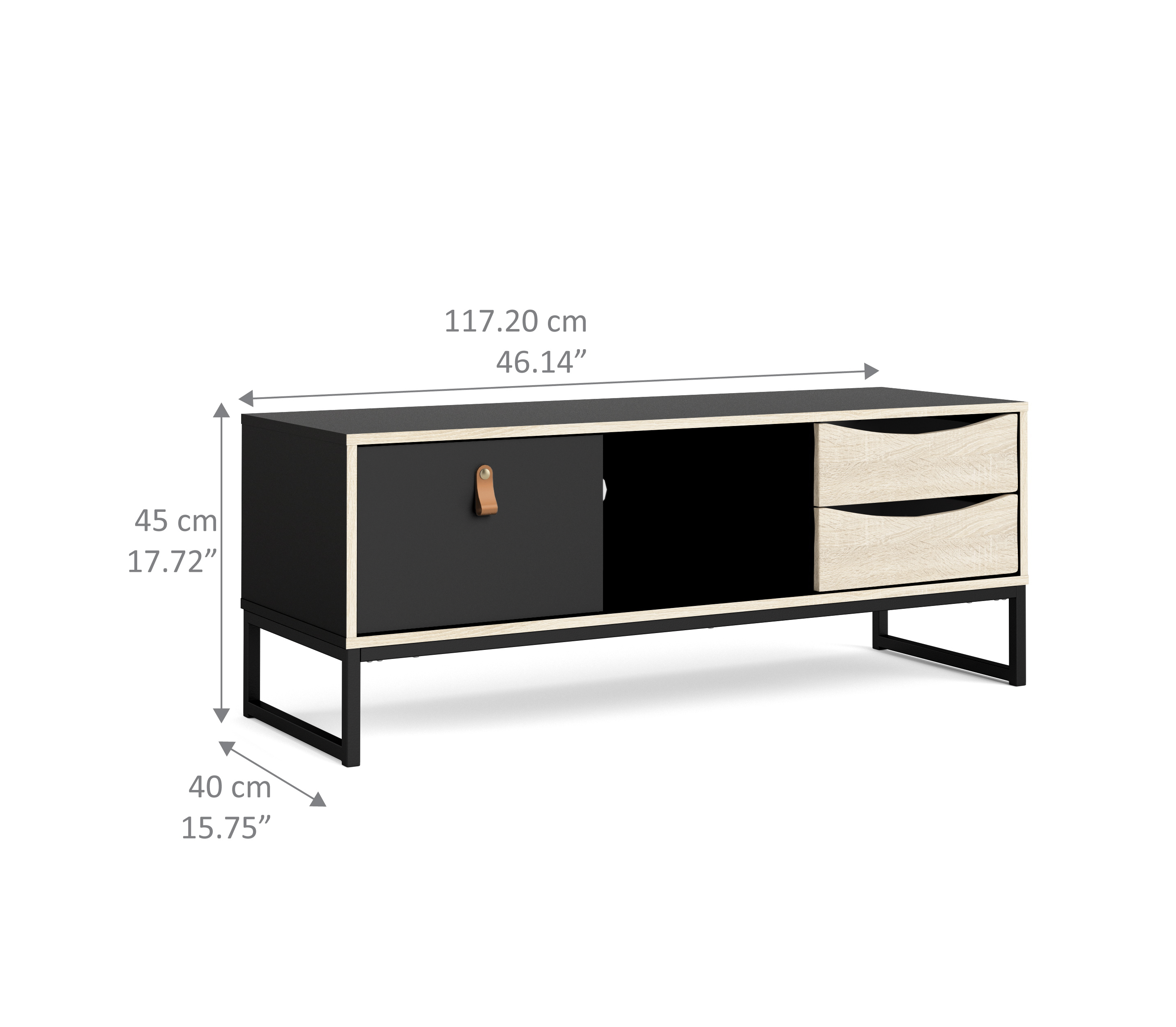 Stubbe 3 Drawer TV Stand, Black Matte/Oak Structure