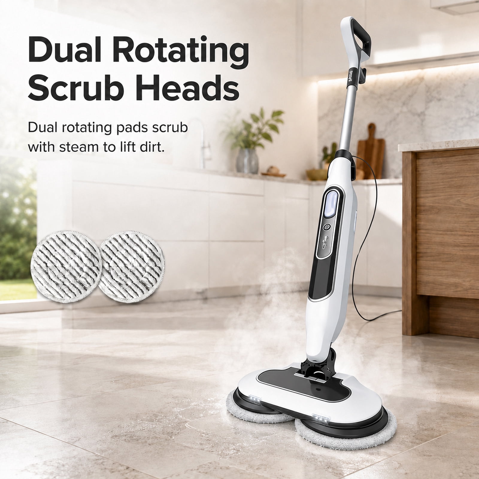 Alvantor Dual Steam Mop, All-in-One Hard Floor Steam Mop with 3 Steam Modes & LED Headlights, Lightweight for Home Tile Cleaning