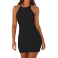thumbnail image 2 of WUXIAN Bodycon Dresses For Women Solid Color Sleeveless Halter Neck Slim Fit Ruched Fashion Bandage Club Evening Party Mini Dress Tube Club Tank Clubwear,Black,XL, 2 of 6