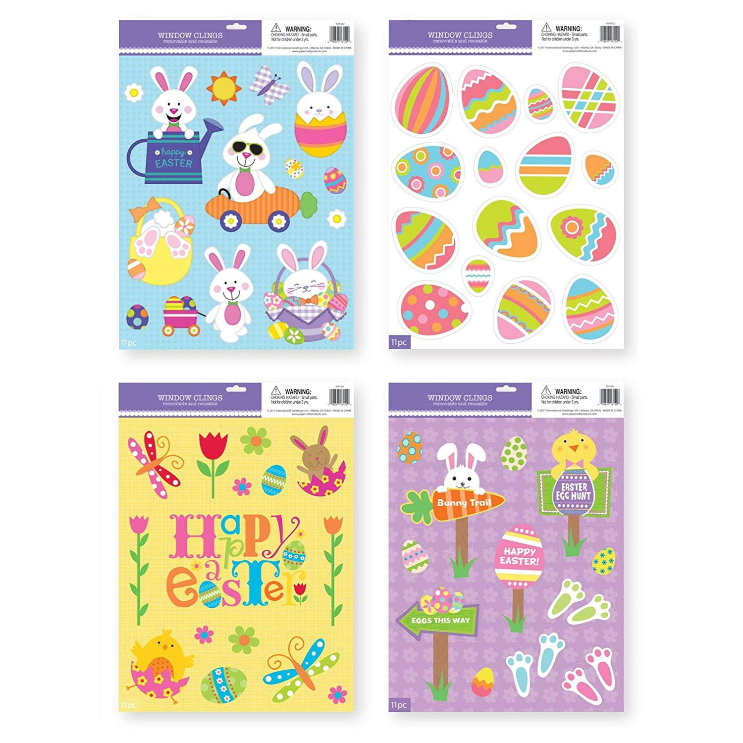 Easter Window Clings 44pc, Removable and Reusable Window Stickers Pack of 4 Sheet