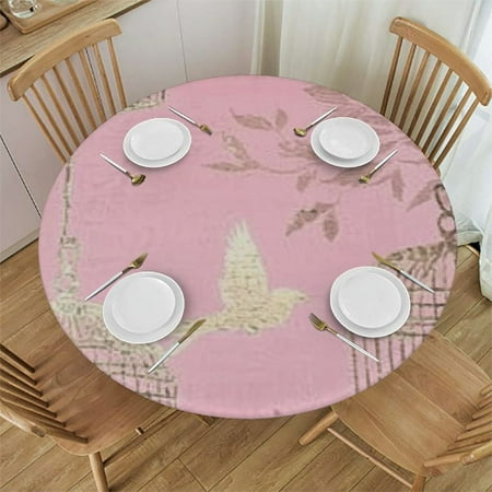 

Sheronv Birds Cages Pink Background Round Table Cover Stain Resistant Washable 100% Polyester Outdoor Picnic Camping Kitchen Dining Party Tablecloths 54 -58