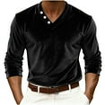 thumbnail image 2 of Dresfit Henley Shirt Mens Velvet Long Sleeve Holiday Shirts Summer 2026 Big and Tall V Neck Pullover Velour Button Down Mardi Gras Carnival Tops Black L, 2 of 5