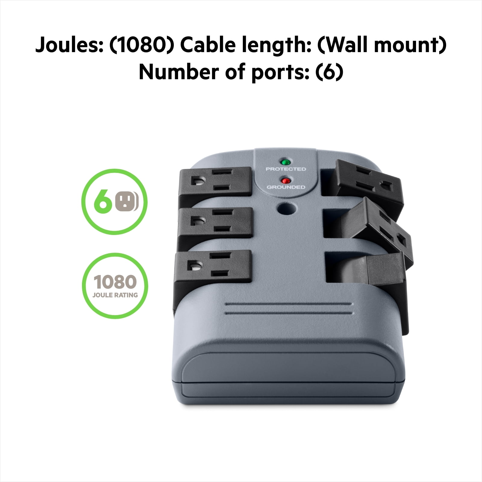 Belkin Pivot Plug Surge Protector 6 Outlets 1080 Joules Gray BP106000