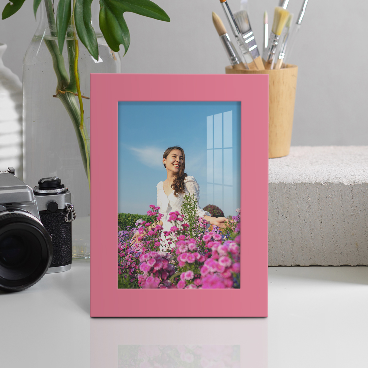Modern Real Wood 5x7 inch Picture Frame in Hot Pink