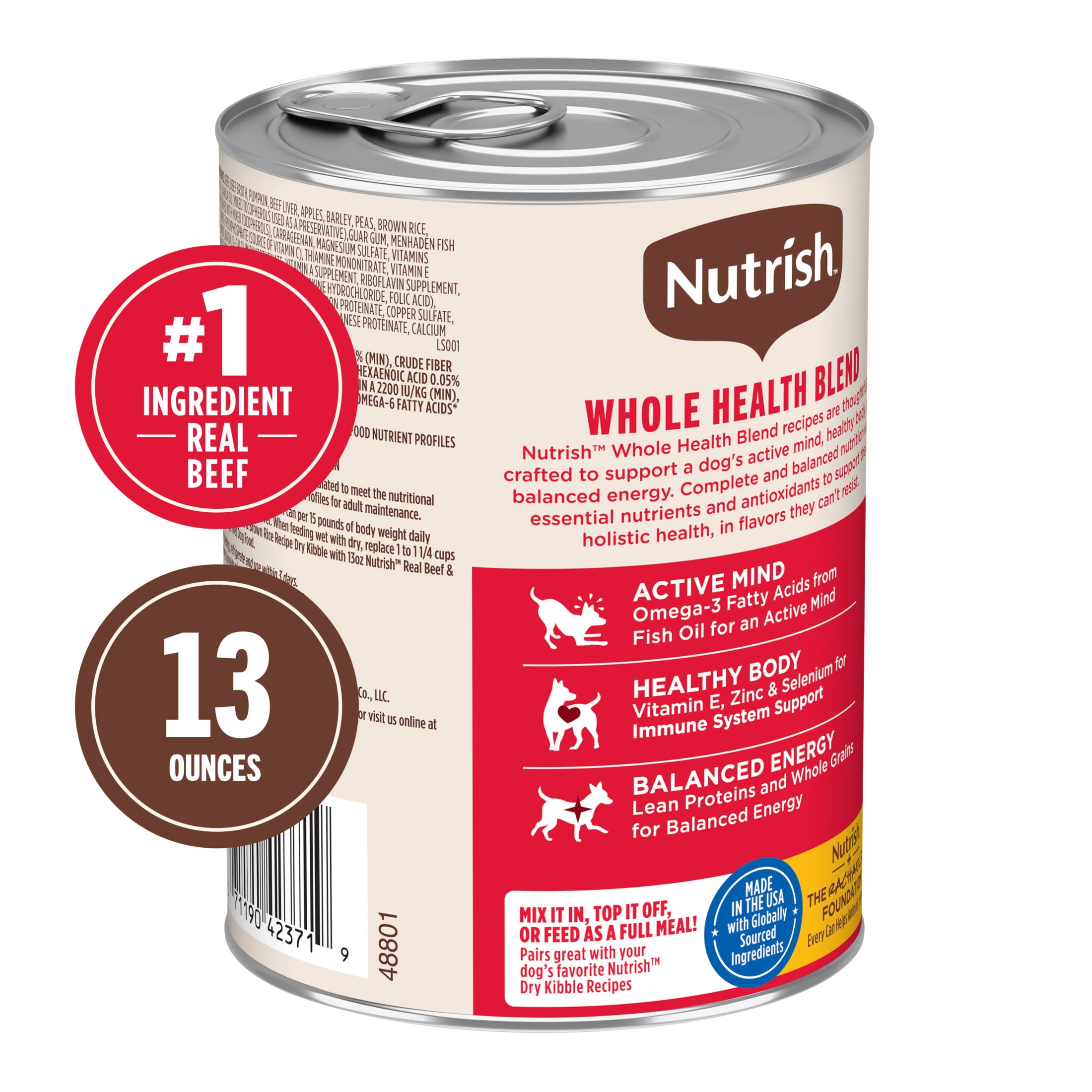 (12 pack) Nutrish Real Beef & Pumpkin Recipe Whole Health Blend Premium Paté Wet Dog Food, 13 oz. Can (Rachael Ray)