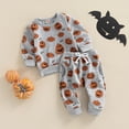 thumbnail image 2 of Toddler Baby Girl Boy Halloween Outfit Pumpkin Crewneck Sweatshirt Long Sleeve Shirts Top and Pants Set Fall Winter Clothes, 2 of 7