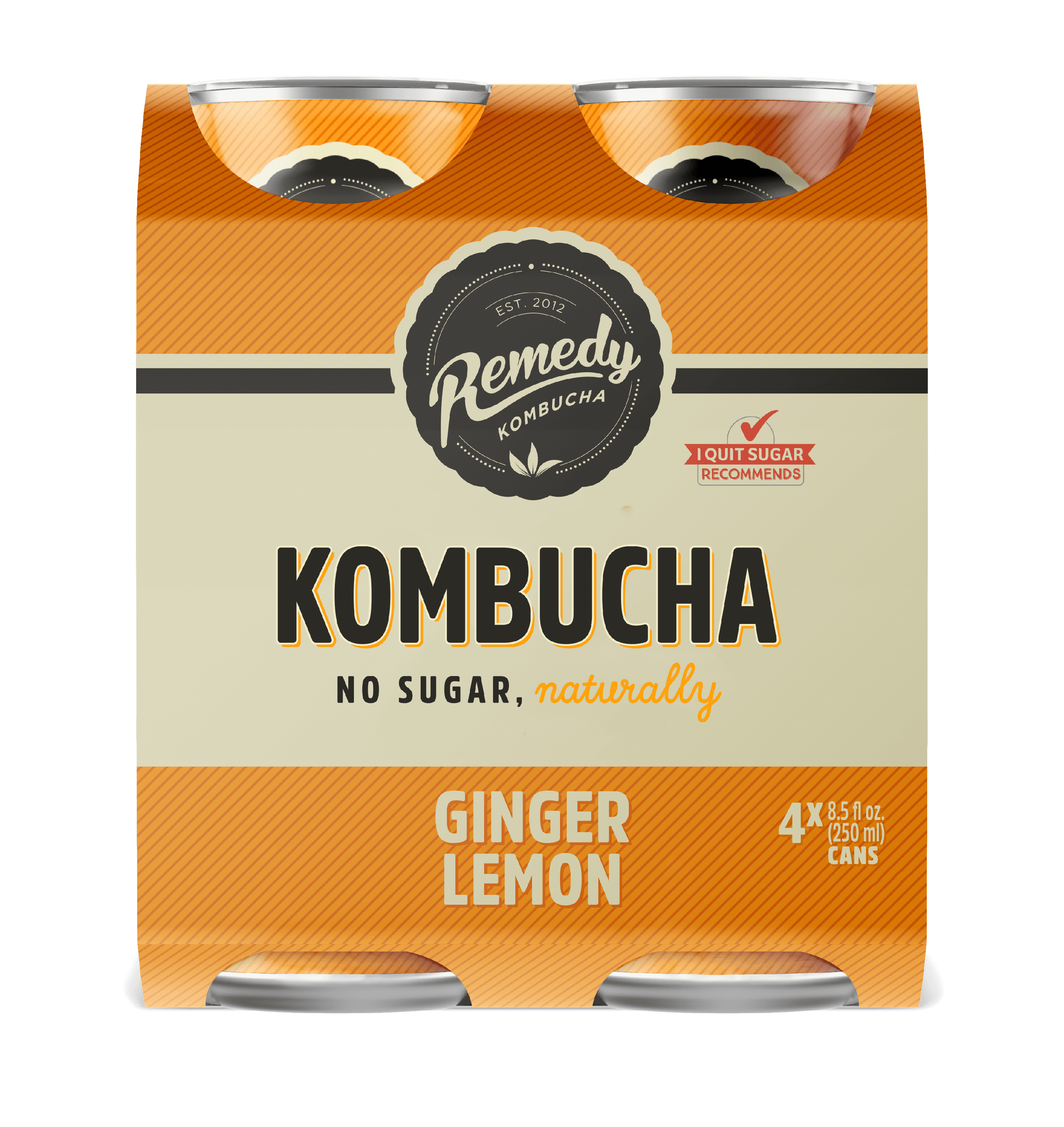Remedy Kombucha, Organic Ginger Lemon, No Sugar Naturally, 4 Pack