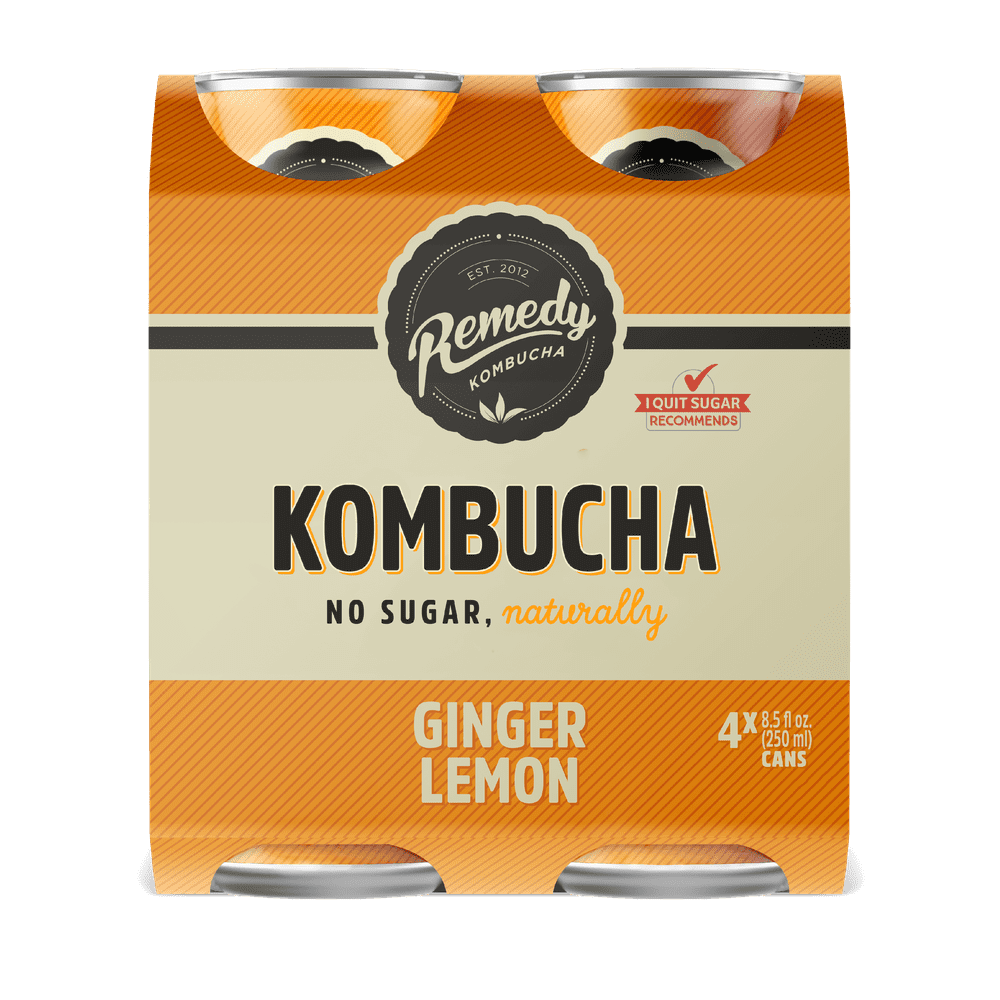 Remedy Kombucha, Organic Ginger Lemon, No Sugar Naturally, 4 Pack