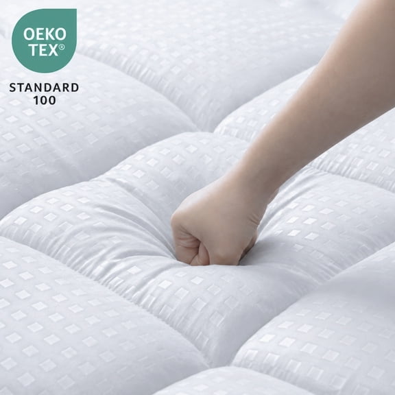 Vccoem Cooling Mattress Topper Queen White, Extra Thick Quilted Mattress Pad, Deep Pocket Fit, Breathable Plush Bed Topper, Hypoallergenic