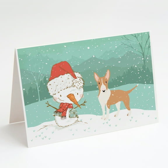 Caroline's Treasures Fawn Bull Terrier Snowman Christmas Greeting Cards with Envelopes, 5" x 7" (8 Count)