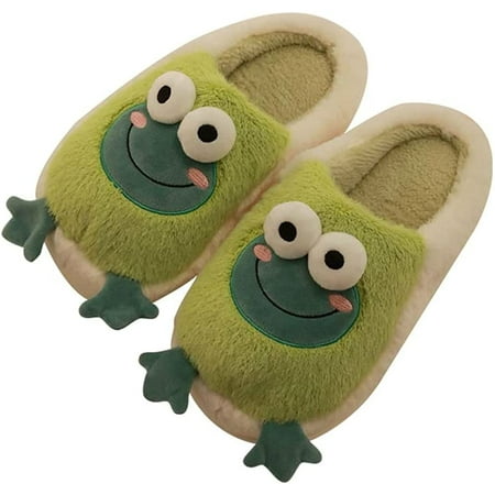 

CoCopeaunt Cute Trick Frog Furry Slippers for Women Men Fluffy Faux Fur Lining Soft Cozy New House Shoes Indoor Outdoor
