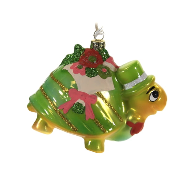 Holiday Ornament Flower Delivery Turtle Glass Retro Kitsch Floral Spring Go4218