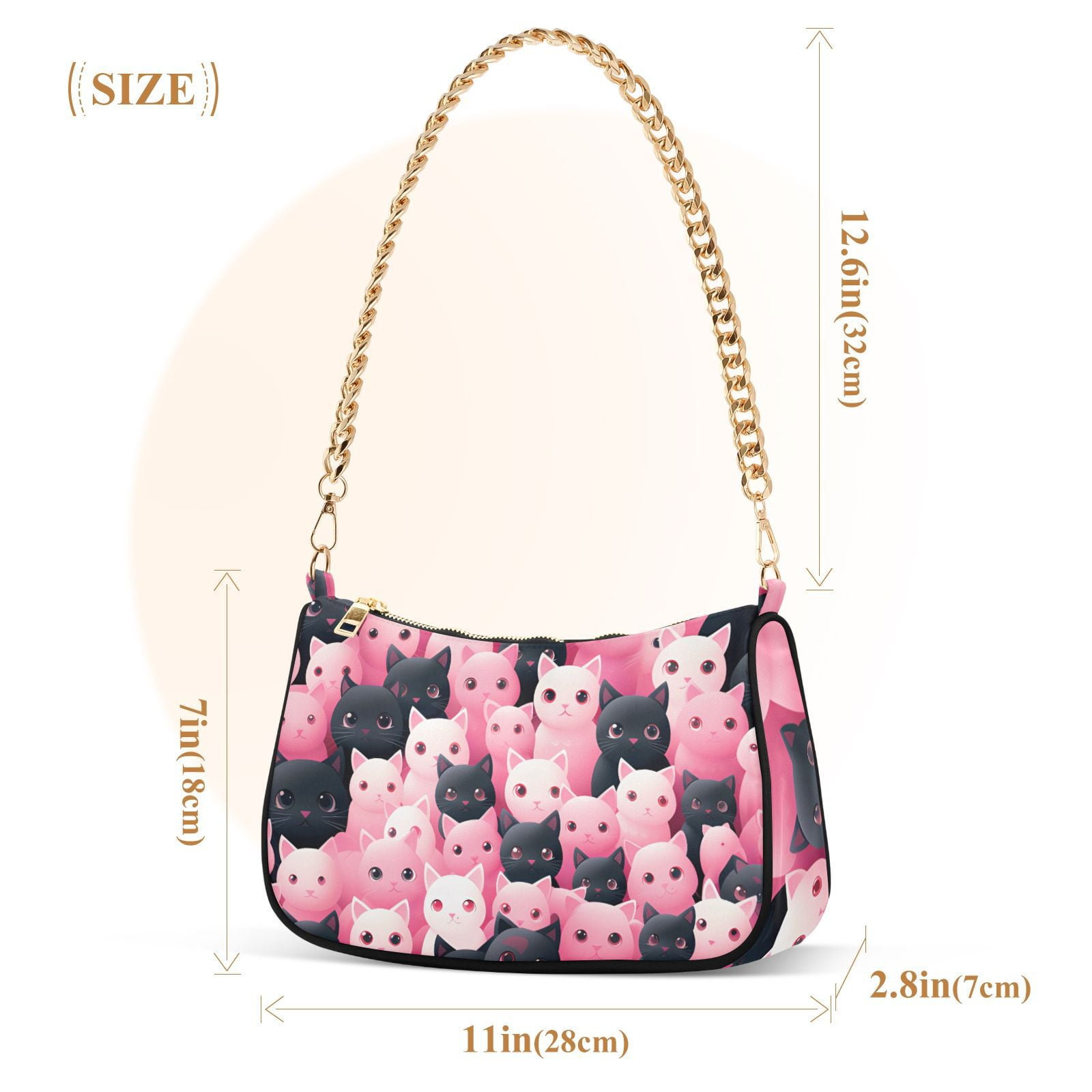 Cats Black Pink CartoonWomen Small Shoulder Bag Crossbody Tote Hobo Bags Purse Clutch Handbags with Chain Strap for Women