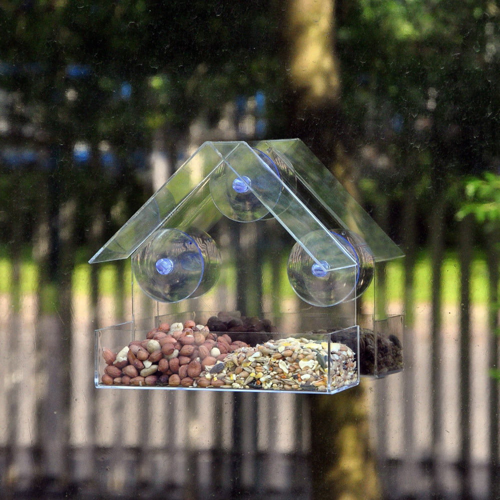 Window Pet Bird Feeder Suction Hanging Removable Clear Plastic Viewing Seed Tool 