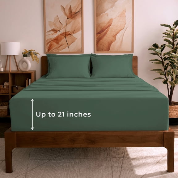 Mellanni 6 Piece Bed Sheet Set Brushed Microfiber, Extra Deep Pocket, Queen, Emerald Green