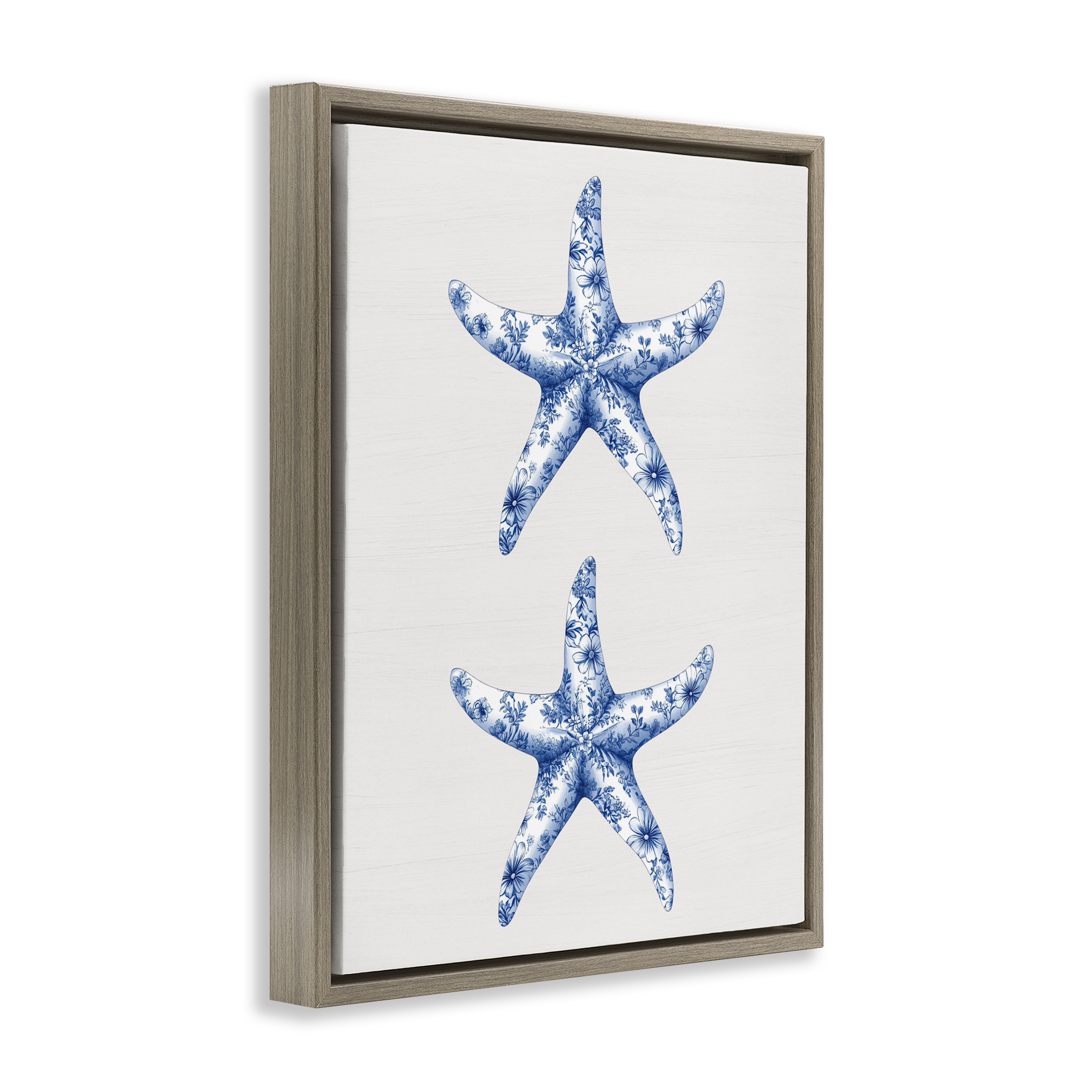 Vintage Toile Starfish Brown Framed Floater Canvas Wall Art, design by Lettered and Lined