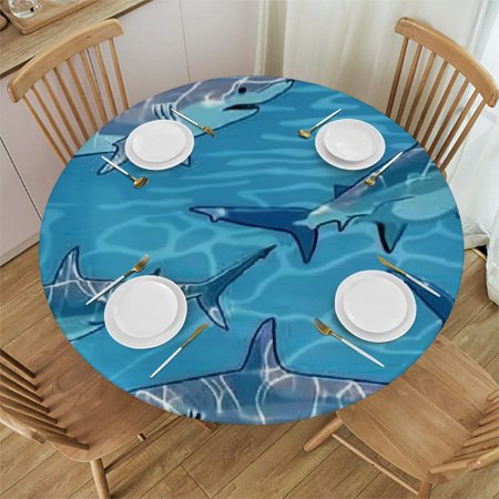 

Sheronv Sharks Ocean Blue Sky Round Table Cover Stain Resistant Washable for Indoor Outdoor Kitchen Dining Wedding 100% Polyester with Elastic Edge Outdoor Fitted 42 -46
