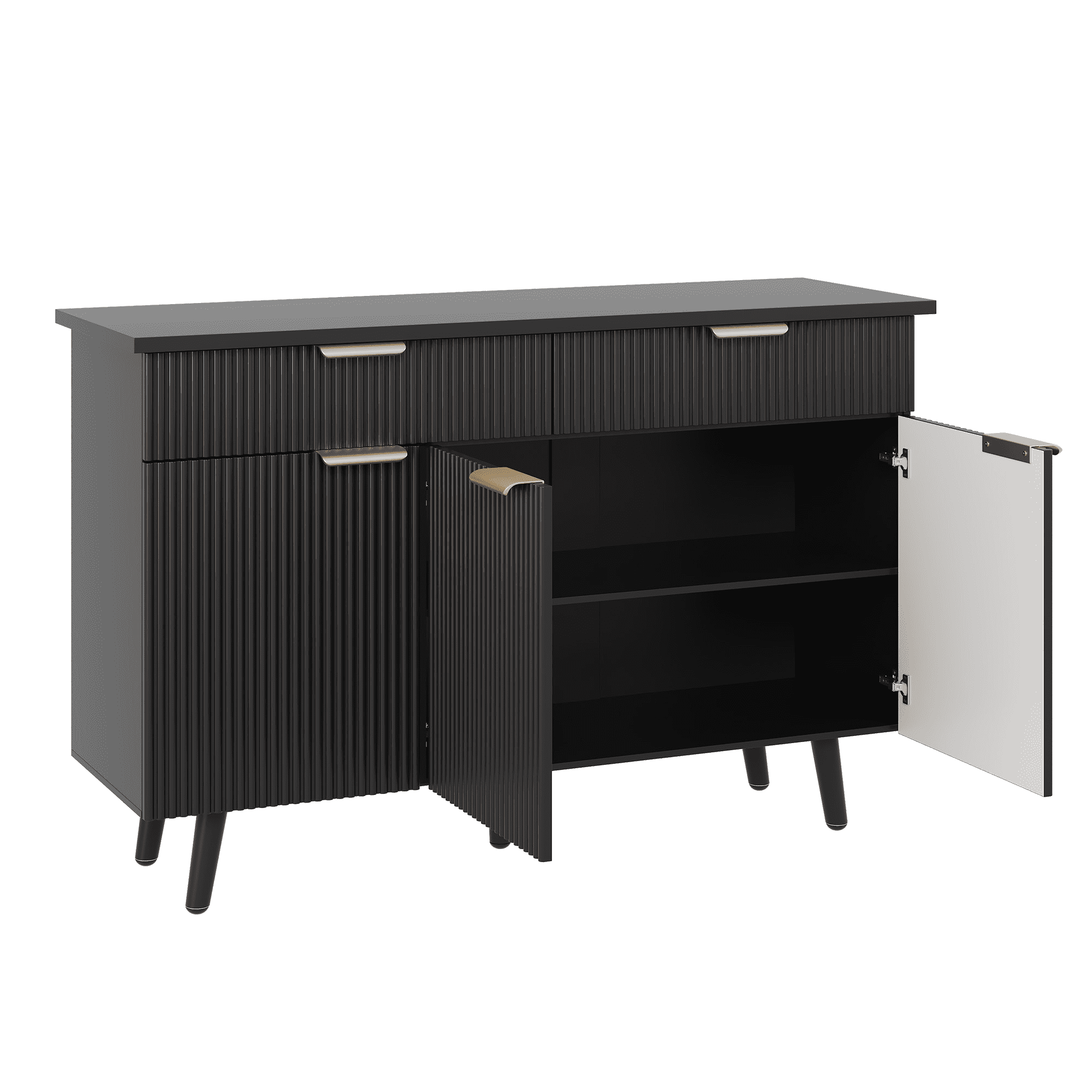 47" Modern Fluted Buffet Sideboard – 3 Doors & 2 Drawers with Adjustable Shelves, Multi-Use Coffee Bar Cabinet for Kitchen, Living & Dining Room