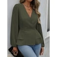 thumbnail image 6 of Women Dressy Long Sleeve Blouses,Wrap Peplum Work Shirts V Neck Business Tops Elegant Fall Outfits Green L, 6 of 9