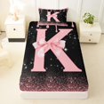 thumbnail image 3 of Manfei Cartoon Bow Letter K Monogrammed Twin Sheet Sets 3pcs for Girls Teens,Princess Glitter Print Bedding for Kids,Super Cozy Room Decor, 3 of 5