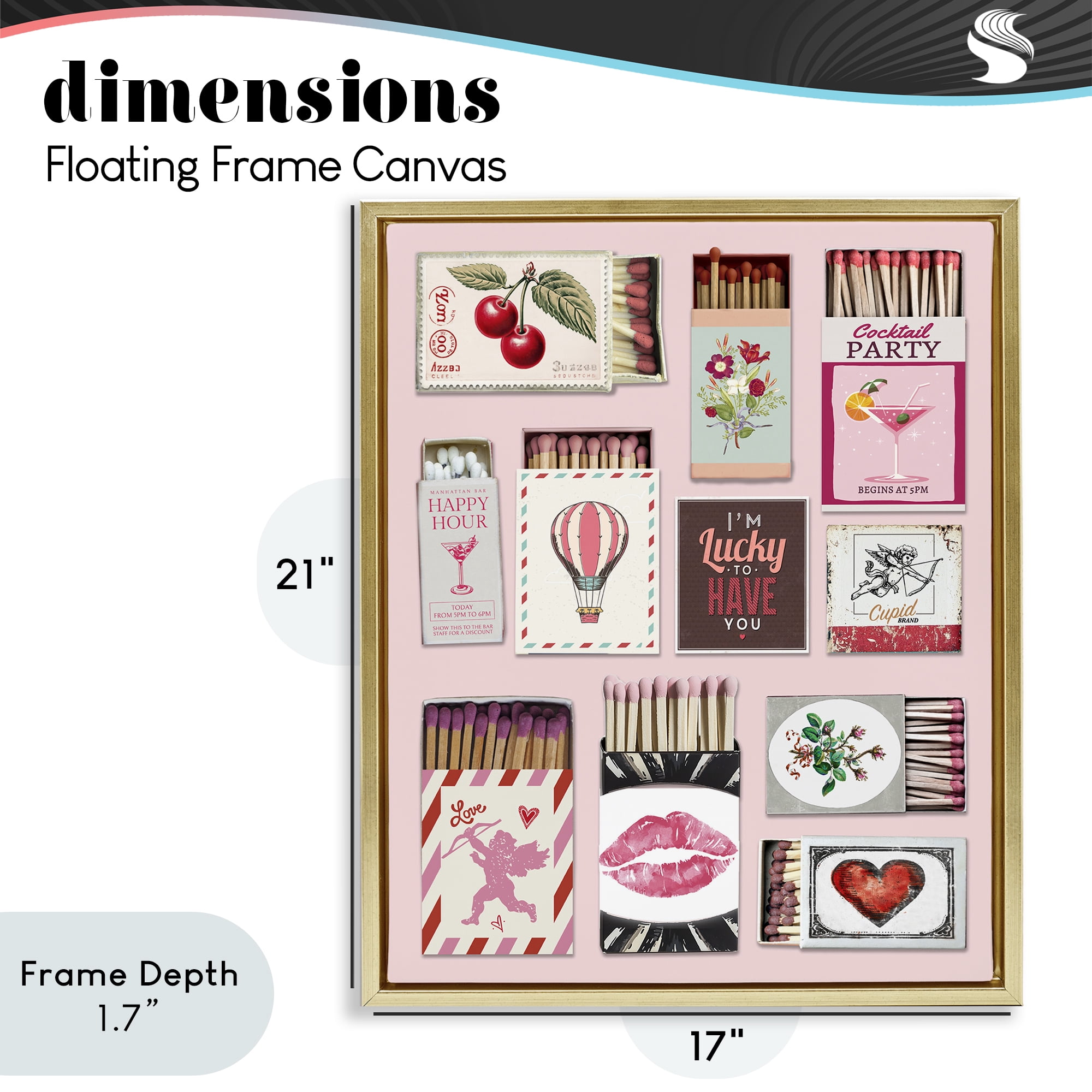 Stupell Industries Vintage Romantic Matchbox Collection Gold Framed Floater Canvas Wall Art, design by CAD Designs