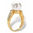 thumbnail image 2 of PalmBeach Jewelry .16 TCW Round Simulated Pearl and Cubic Zirconia Accent Yellow Gold-Plated Ring (9.5mm), 2 of 5