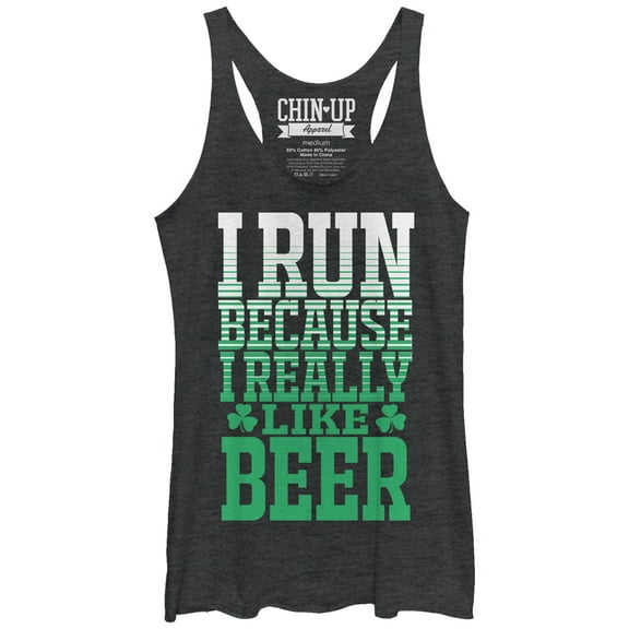 Women's CHIN UP I Run Because I Really Like Beer Racerback Tank Top Black Heather Large