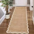 thumbnail image 4 of Garvee 2'x6' Modern Scalloped Runner Rug Washable Rug with Non Slip Backing, Neutral Farmhouse Soft Low Pile Carpet for Hallway Bedroom Home Office, Camel, 4 of 8