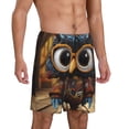 thumbnail image 2 of Balery Quirky Owl With Glasses Pantalones cortos de pijama de punto de algodón para hombre con cinturilla y bolsillos-X-Large, 2 of 6