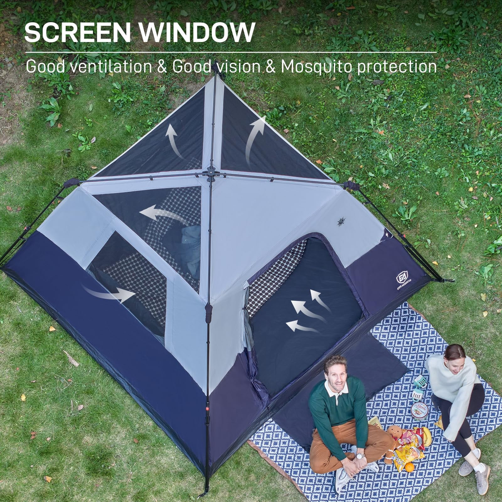 EVER ADVANCED 6 Person Blackout Camping Tent, Instant Family Tents, 60 s Quick Setup, Water-Resistant, Navy