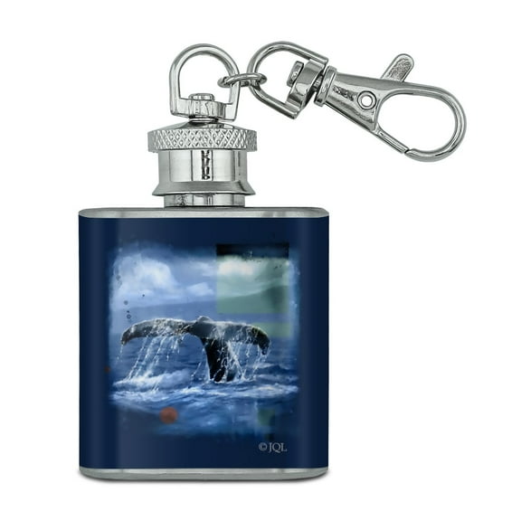 Whale Tail Ocean Stainless Steel 1oz Mini Flask Key Chain