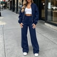 thumbnail image 2 of Lmueinov Womens Fall 2 Piece Set Sweatsuits Lounge Fall Outfits Zip Up Crew Neck Jackets and Wide Leg Sweatpants Set Soft Casual Loungewear, 2 of 4