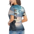 thumbnail image 3 of Honeii Moonlit Sea Sailboat Print Women's Classic V-Neck T-Shirt,Womens Fashion Tops,Stylish Everyday Top for Women, Casual Summer Spring Outfits Clothes-Medium, 3 of 5