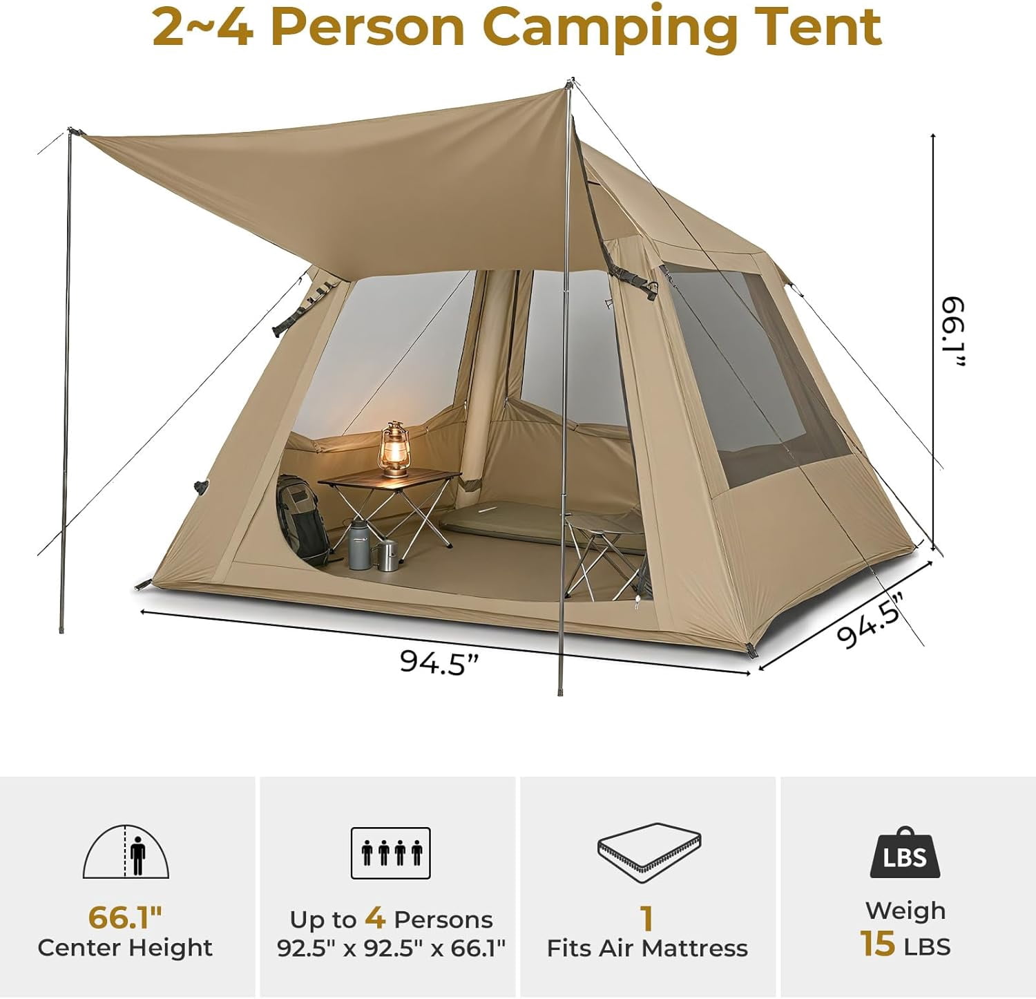 ZJTER Inflatable Camping Tent, All-Weather Inflatable Hot Tents with Stove Jack, Blow Up Tent for Camping with Mesh Doors & Windows, Inflatable Air Tents for Camping Adult
