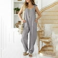 thumbnail image 2 of Fancifize Women Overalls Romper Casual Loose Fit Jumpsuit Adjustable Straps Sleeveless Linen long Pants Festival Street Style with Pocket XXL,Gray, 2 of 6