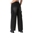 thumbnail image 3 of Pantalones de mezclilla anchos de mujer Inspire Chic, de tiro alto, estilo cargo, casuales, con bolsillos, talla XL, color negro, 3 of 5