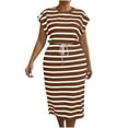thumbnail image 2 of Horkkom Midi Dresses for Women Plus Size Striped Drawstring Summer Dresses Casual Vacation Tshirt Dress, 2 of 7