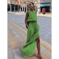 thumbnail image 4 of Conjuntos de 2 Piezas para Mujer: Chaleco de , Conjuntos Casuales Elegantes, Pantalones de Pierna con Abertura Alta. Verde L, 4 of 7