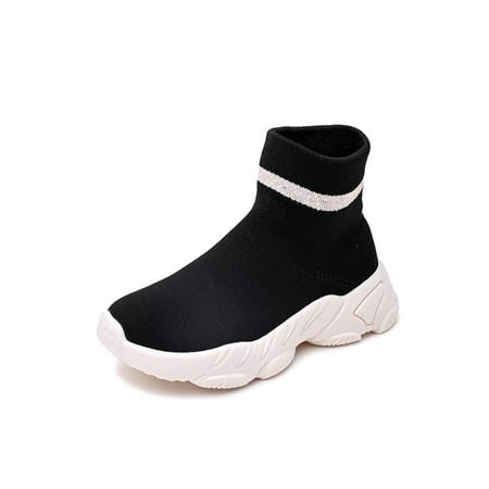 

Tenmix Unisex Elastic Bootie Plush Lined Sock Boots Comfort Warm Ankle Boot Platform Short Booties School Breathable Slip Resistant Fashion Shoes Black Pink 1Y