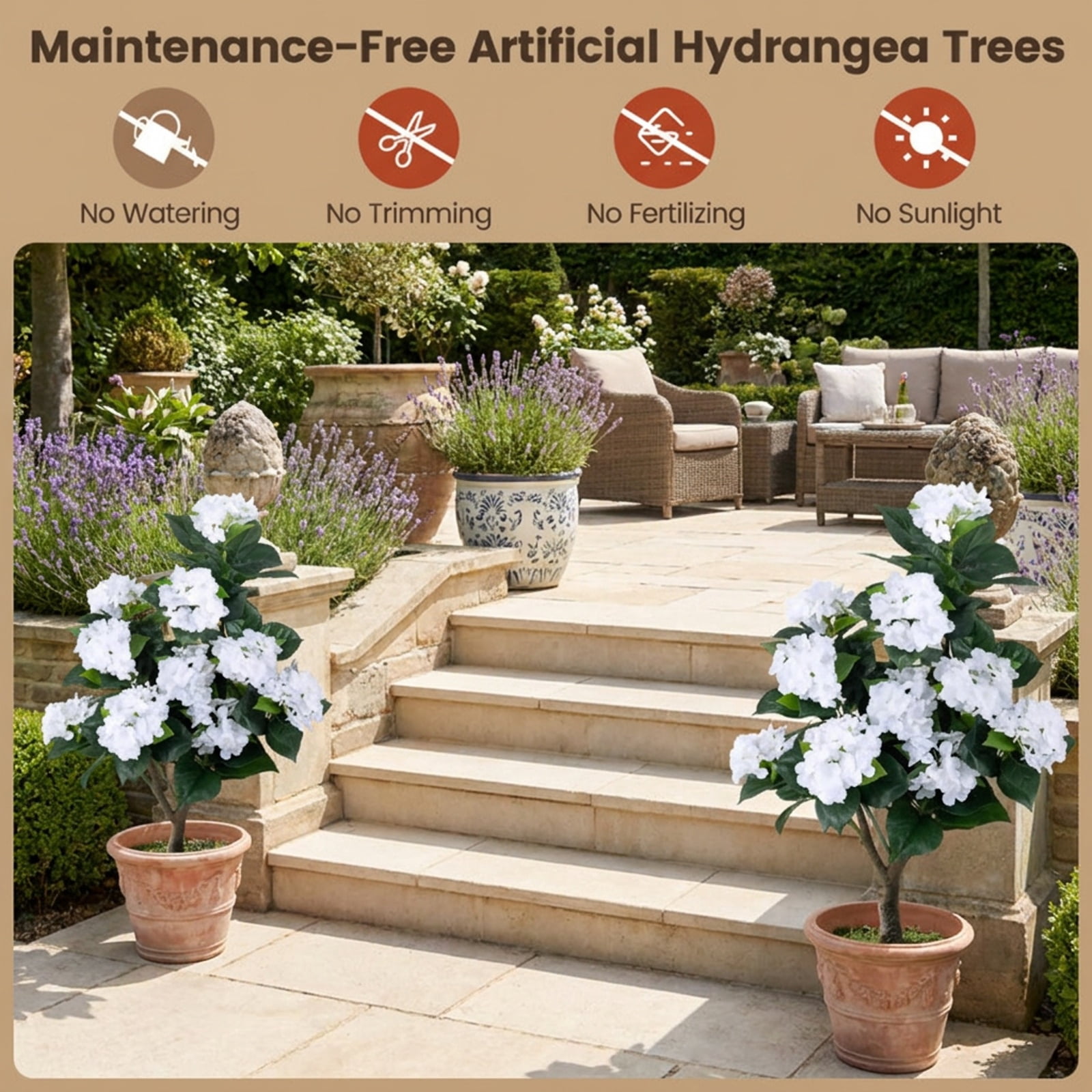 Vebreda Artificial Plant Decor, 43.5" Artificial Hydrangea Tree 2-Pack, Bring Lifelike Beauty Indoors, Long-Lasting Build with Stable Base