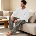thumbnail image 4 of VV AVEORS Christmas Pajamas For Men Cotton Plaid Pajama Set Long Sleeve Pj Set Comfy Sleepewear Crew Neck Pajama With Pants Dark Gray 3XL, 4 of 7