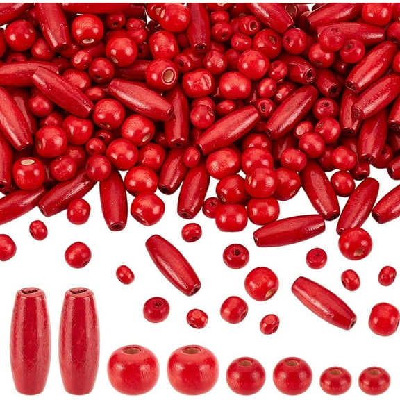 480pcs Red Wooden Spacer Beads Round Barrel Wood Beads Large Hole Natural Wooden Craft Beads Long Tube Beads DIY Jewellery Making