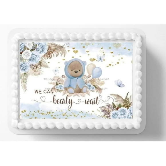 Sheet Blue Can Bearly Wait Baby Shower Teddy Bear Theme Edible Image Edible Cake Topper Frosting Sheet Icing Paper Cake Decoration Edible Cake Sticker Decal