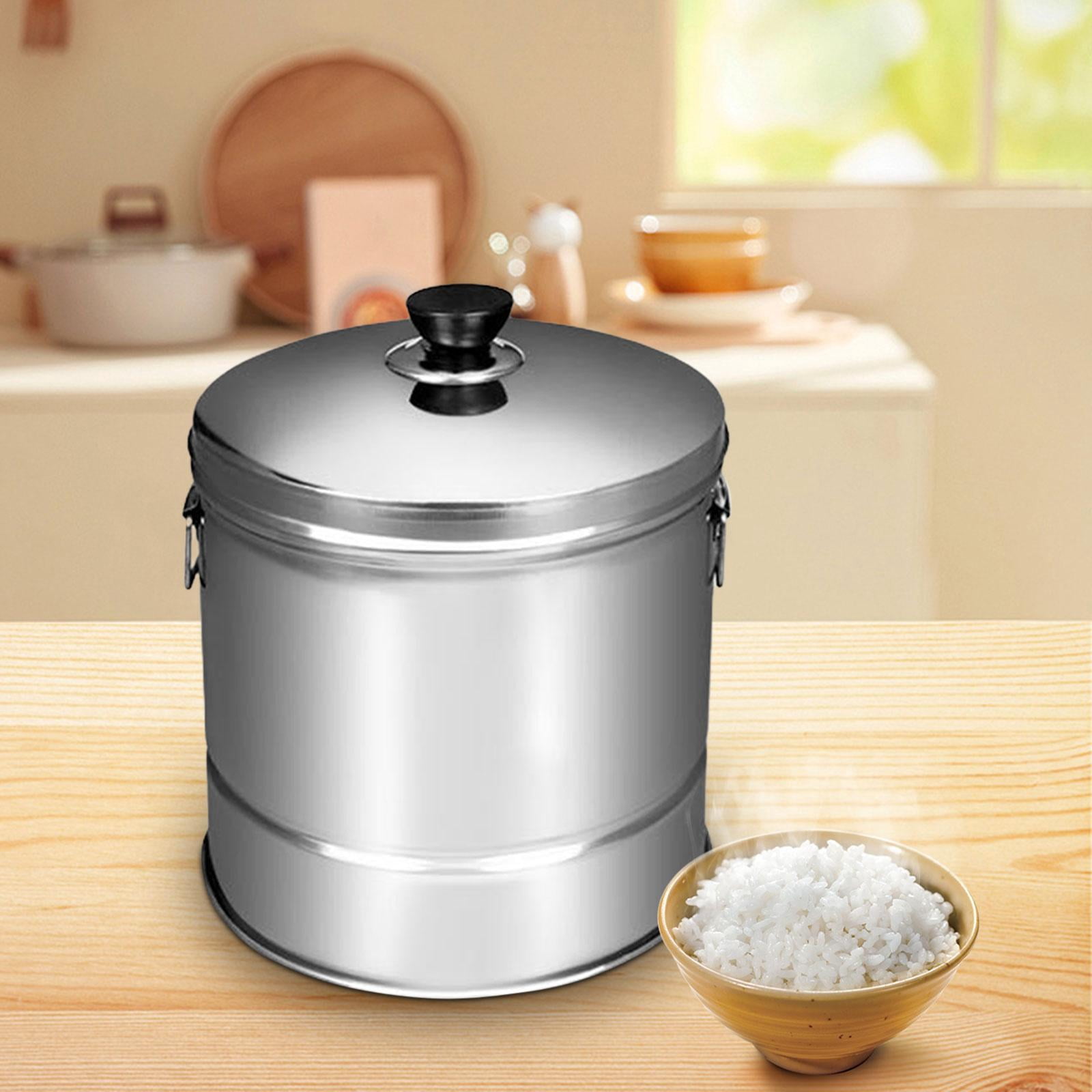 SunniMix Stainless Steel Rice Cooker Rice Cooking Pot with Inset Draining Basket, Large Rice Cooling Bowl Food Steamer Pot for Kitchen 25cmx21.5cm