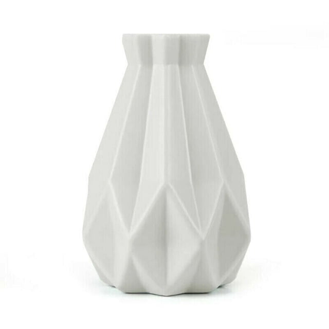 Origami Geometric Plastic Vase Modern White Translucent Flower Pot Home Decor Office Desk Minimalist Faux Ceramic Eco Friendly Non Toxic Plant Container
