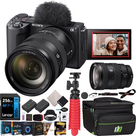 Sony ZV-E10 II Mirrorless Alpha APS-C Camera Body   16-55mm F2.8 G Lens Black ZVE10M2B Bundle with Deco Gear Case   Extra Battery   256GB Card   Tripod, Software & Accessories Kit